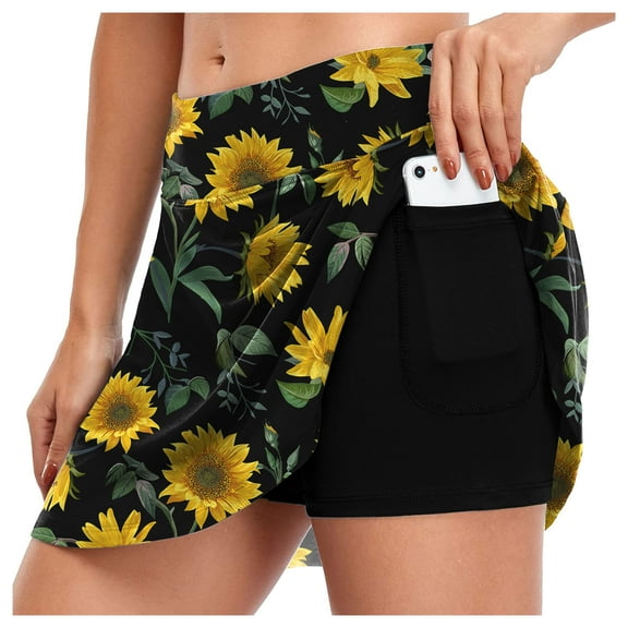 MRULIC yoga pants Women Sport Sports Inner Skorts Shorts Elastic Golf With Pockets Tennis Skirts Pants Black   XXL