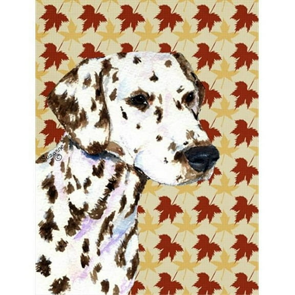15 x 15 in. Dalmatian Fall Leaves Portrait Flag Garden Size