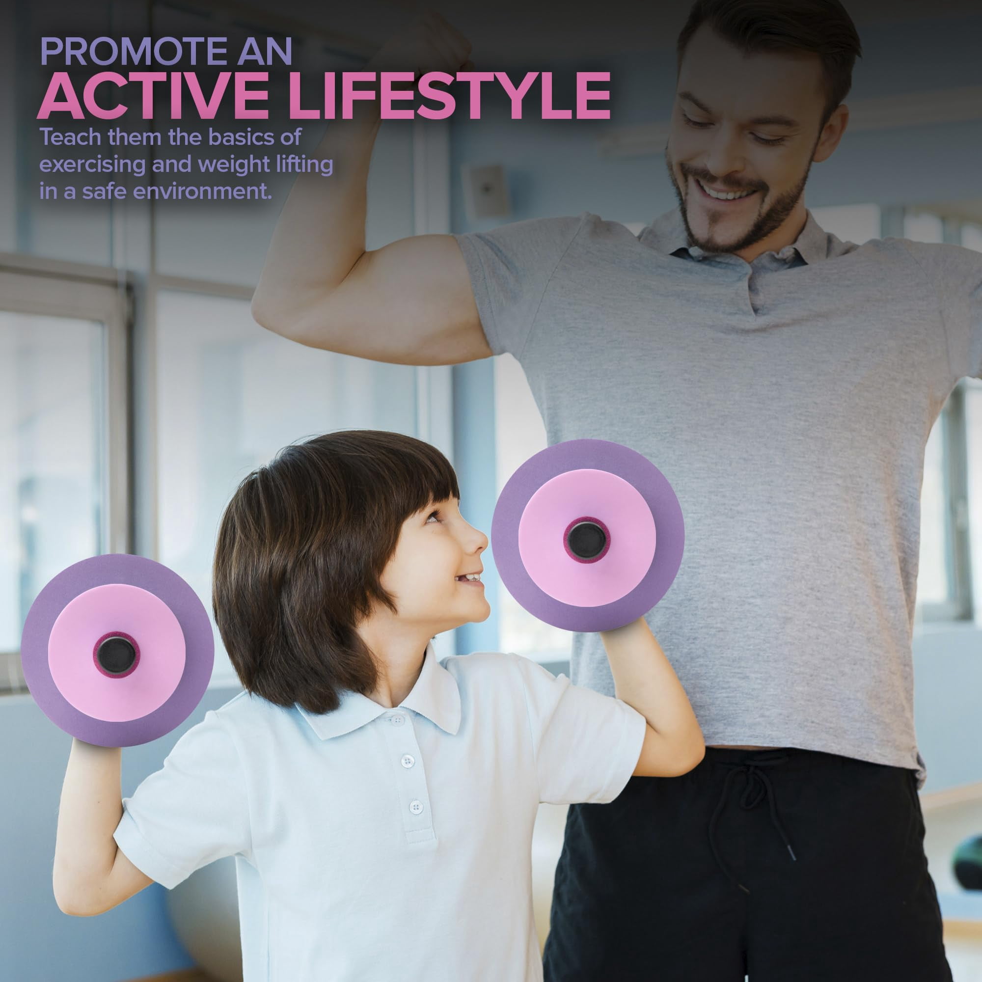 Modern Innovations Kids Weight Set (2 Pack) Toy Dumbbells, Baby Dumbbell Workout Weights, Fun Fitness and Exercise Equipment for Toddlers (Pink & Purple)