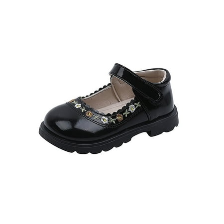 

Sanviglor Kids Flats Magic Tape Princess Shoes Comfort Crib Shoe Uniform British Non-slip Loafers Lightweight Ankle Strap Mary Jane Black 6.5C
