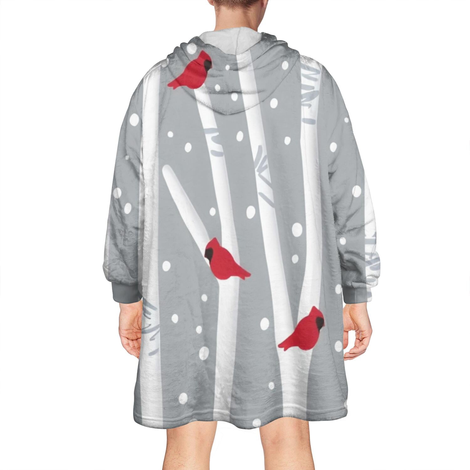 Wearable Oversized Blanket,Gray Christmas Cardinal Bird Pattern Wearable Blanket Hoodie for Adults,Cozy Hooded Blankets with Super Pockets,Super Warm Fuzzy Pullover for Women & Men