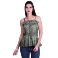 thumbnail image 1 of Moomaya Printed Casual Frill Smoked Full Buttoned Closure Women Fitted Crop Top, 1 of 5