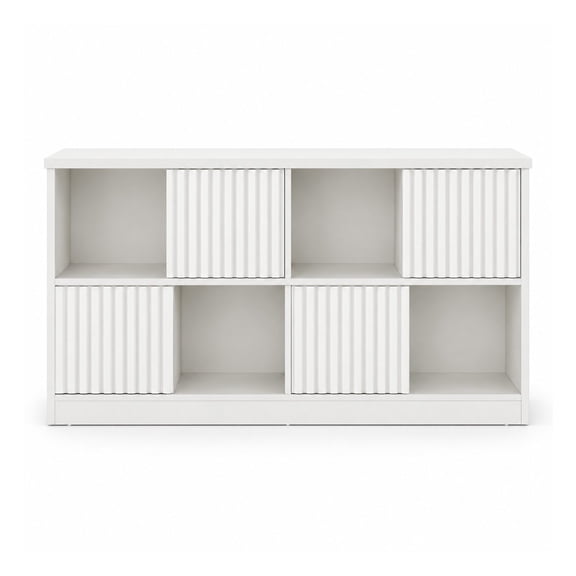 Freestanding Wooden 8-Cube Bookcase with Sliding Doors, Storage Cabinet Organizer for Books and Decor in Living Room, Bedroom, Office, White