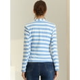 thumbnail image 4 of Blazer a rayas con cierre de botón y bolsillo con solapa con muesca para mujer Azul Claro XS, 4 of 6