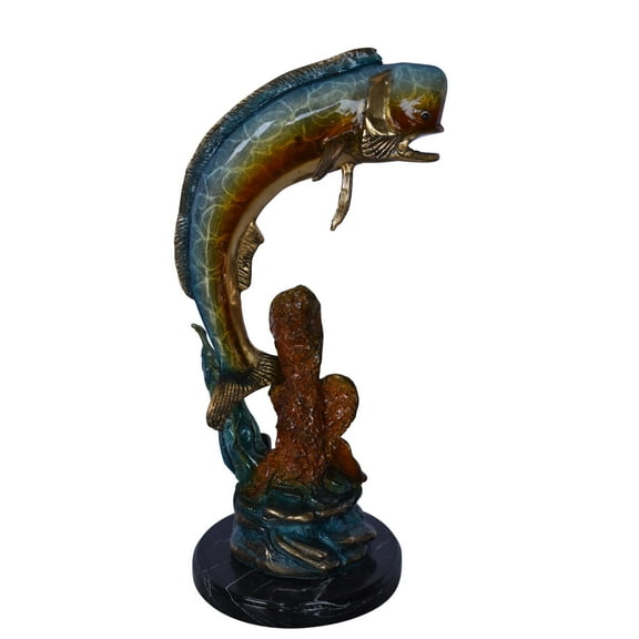 Nifao Dorado or Mahi Mahi With Coral Bronze Statue – Home Decor Sculpture, 5"L x 10"W x 19"H