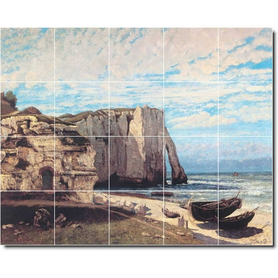 Ceramic Tile Mural-Gustave Courbet Waterfront Painting 221. 40" w x 32" h using (20) 8 x 8 ceramic tiles