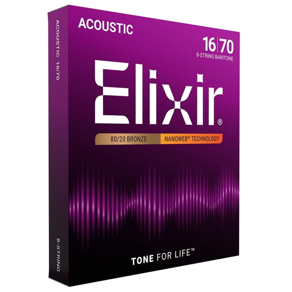 Cuerdas para guitarra acústica Elixir 80/20 Bronze NANOWEB de 8 cuerdas