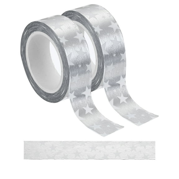 Uxcell 2 Pcs Silver Washi Tape, 0.6" x 33ft Self Adhesive Star Pattern Masking Tapes Metallic Foil