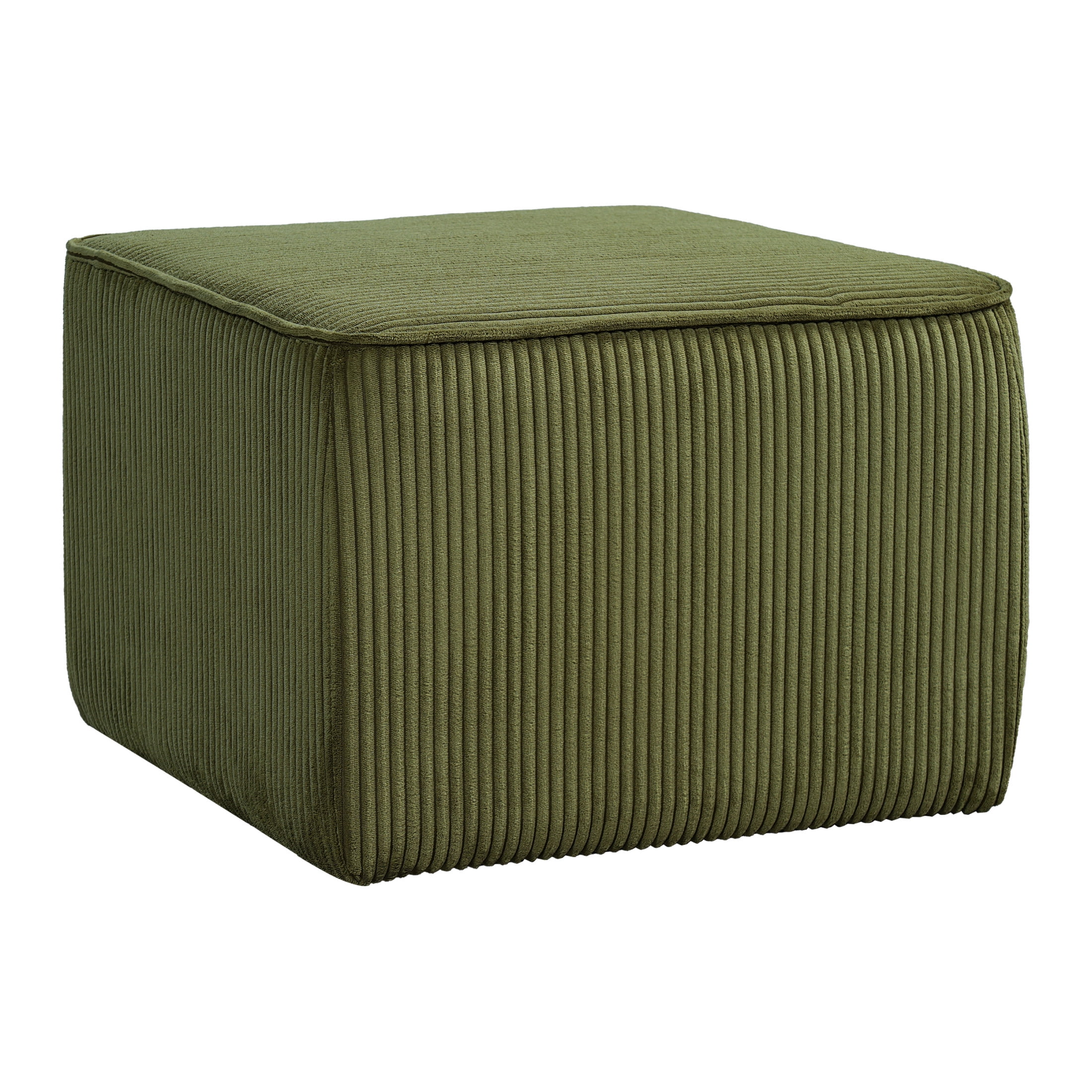 Christopher Knight Home Corduroy Upholstered Square Ottoman, Modular Footrest with Wood Frame, Olive Green