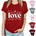 thumbnail image 3 of WREESH Cute Graphic Letter Print T-Shirts Women's Short Sleeve Summer Tops in Round Neck Wine, 3 of 5