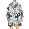 thumbnail image 2 of Wearable Oversized Blanket,Gray Christmas Moose and Tree Pattern Wearable Blanket Hoodie for Adults,Cozy Hooded Blankets with Super Pockets,Super Warm Fuzzy Pullover for Women & Men, 2 of 6