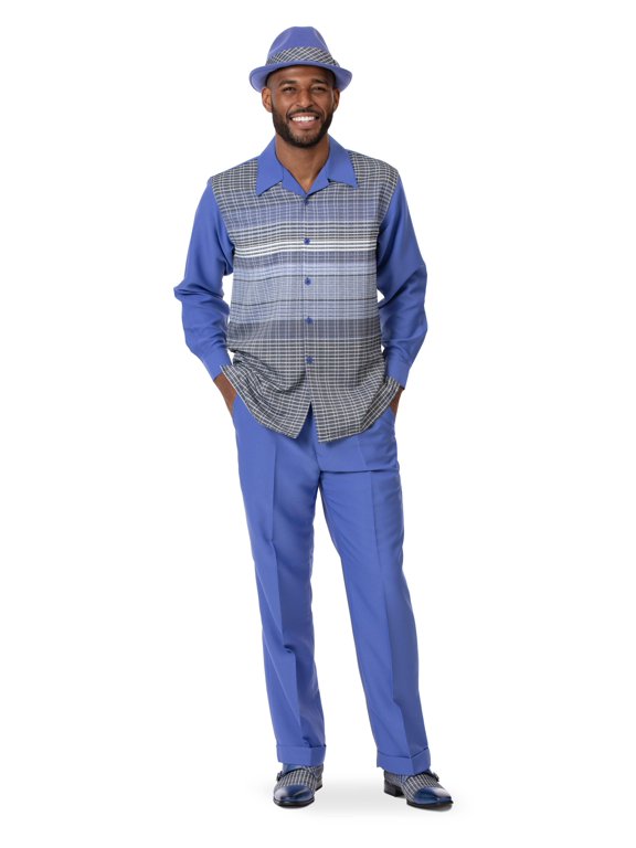 Montique Men's 2 Piece Long Sleeve Walking Suit Striped Detail in Navy - 2006