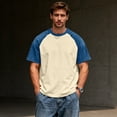 thumbnail image 4 of Havenx Raglan Sleeve Shirt for Men Denim Short Sleeve Shirt Patchwork Crew Neck Tees Contrast Colors Lightweight Casual Comfy Gym Fashion Top,Khaki 2XL, 4 of 5