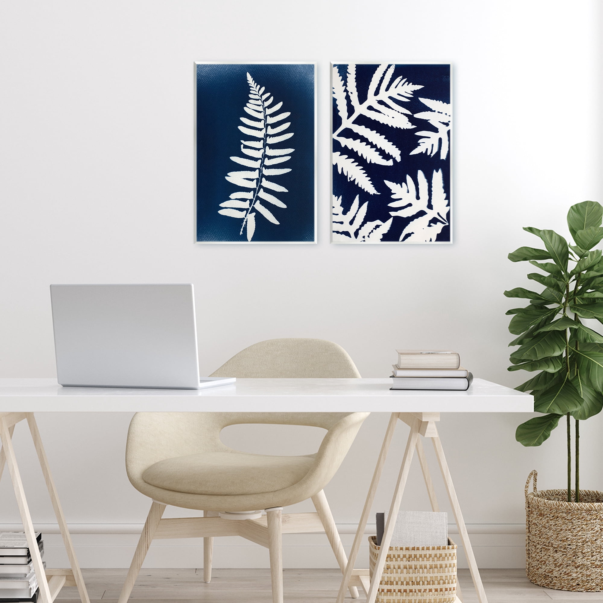 Stupell Industries Fern Leaves on Indigo 2 Piece Wall Plaque Art Set, design by Lynn Byrd