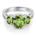 thumbnail image 3 of Gem Stone King 925 Sterling Silver Green Peridot 3-Stone Women Ring (2.35 Cttw, Oval Gemstone Birthstone, Available in Size 5, 6, 7, 8, 9), 3 of 6