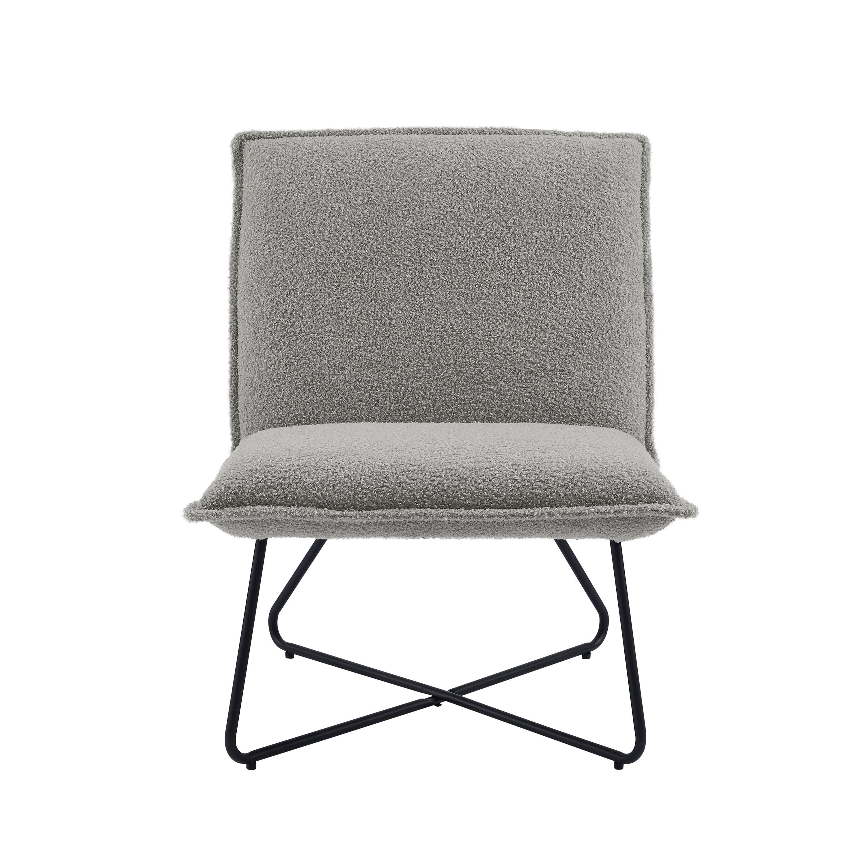 Linon Kinard Pillow Accent Chair with Black Metal Legs, Gray Sherpa