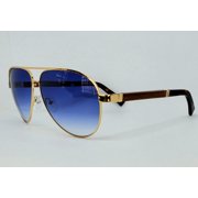 Porta Romana Sunglasses Wood Collection Model 1969 (Gold colored frames containing 2 microns of gold) and blue lenses