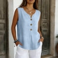 thumbnail image 4 of LEKODE Cotton Tank Top Women Button Down Shirts V Neck Loose Tank Tops Gauze Shirts Cute Tops Halter Tops Lightweight Blouse Flowy Tank Tops Stretchy Slim Fits Beach Vacation Outfits Blue XL, 4 of 9