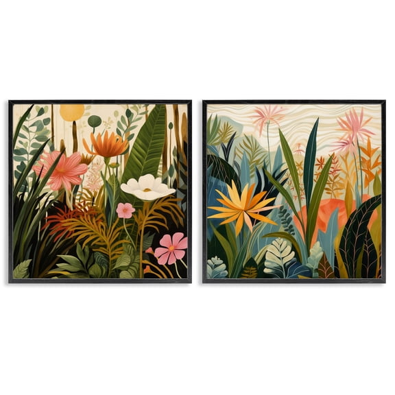 Stupell Industries Botanical Embrace Blooms 2 Piece Black Framed Giclee Art Set, design by Lazar Studio