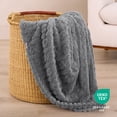 thumbnail image 6 of Bare Home Faux Shearling Blanket - Fluffy & Soft - Lightweight - Twin/Twin XL, Gray - Cable, 6 of 7