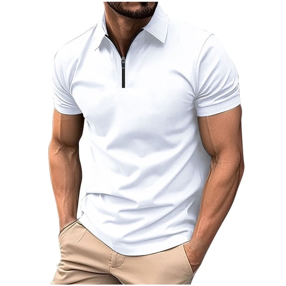 Klisyaur Quarter Zip Tee for Men Solid Color Collared Short Sleeve T Shirt Tops Summer Casual Stylish Tees Top