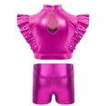 thumbnail image 2 of Sxiwei Kids Girls Shiny Metallic Rhinestone Adorned Jazz Dance Outfit Ruffle Tank Top Vest And Shorts Set Hot Pink 14, 2 of 4