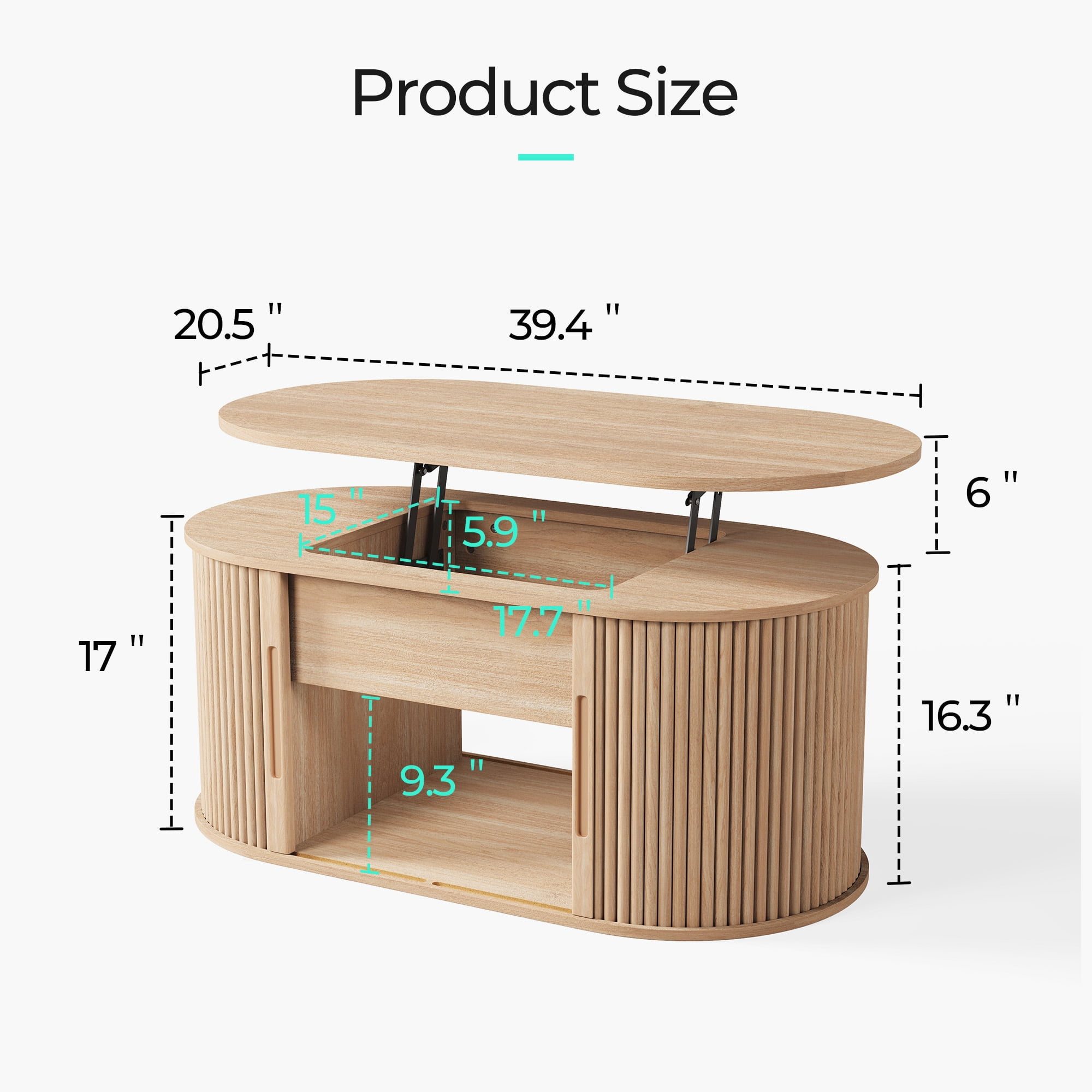 Linsy Home Lift Top Coffee Table with Storage, Fluted Coffee Table for Living Room with Open&Hidden Storage Space, Oak