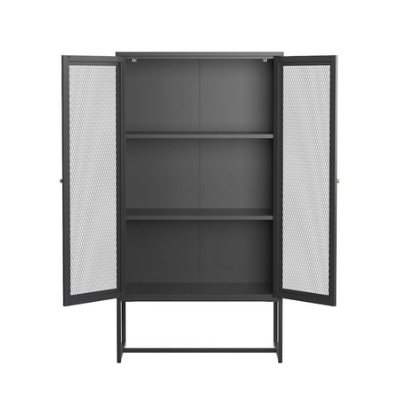 Glamour Home Bentley 59.11-inch Black Two Door Storage Cabinet with Mesh Doors