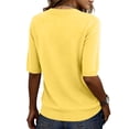 thumbnail image 4 of CIENVNSTG Short Sleeve Sweater for Women Solid Color V Neck Pullover Tops Summer Business Elbow Length Sleeve Shirt Daily Casual Outfit Clothes Yellow M, 4 of 4