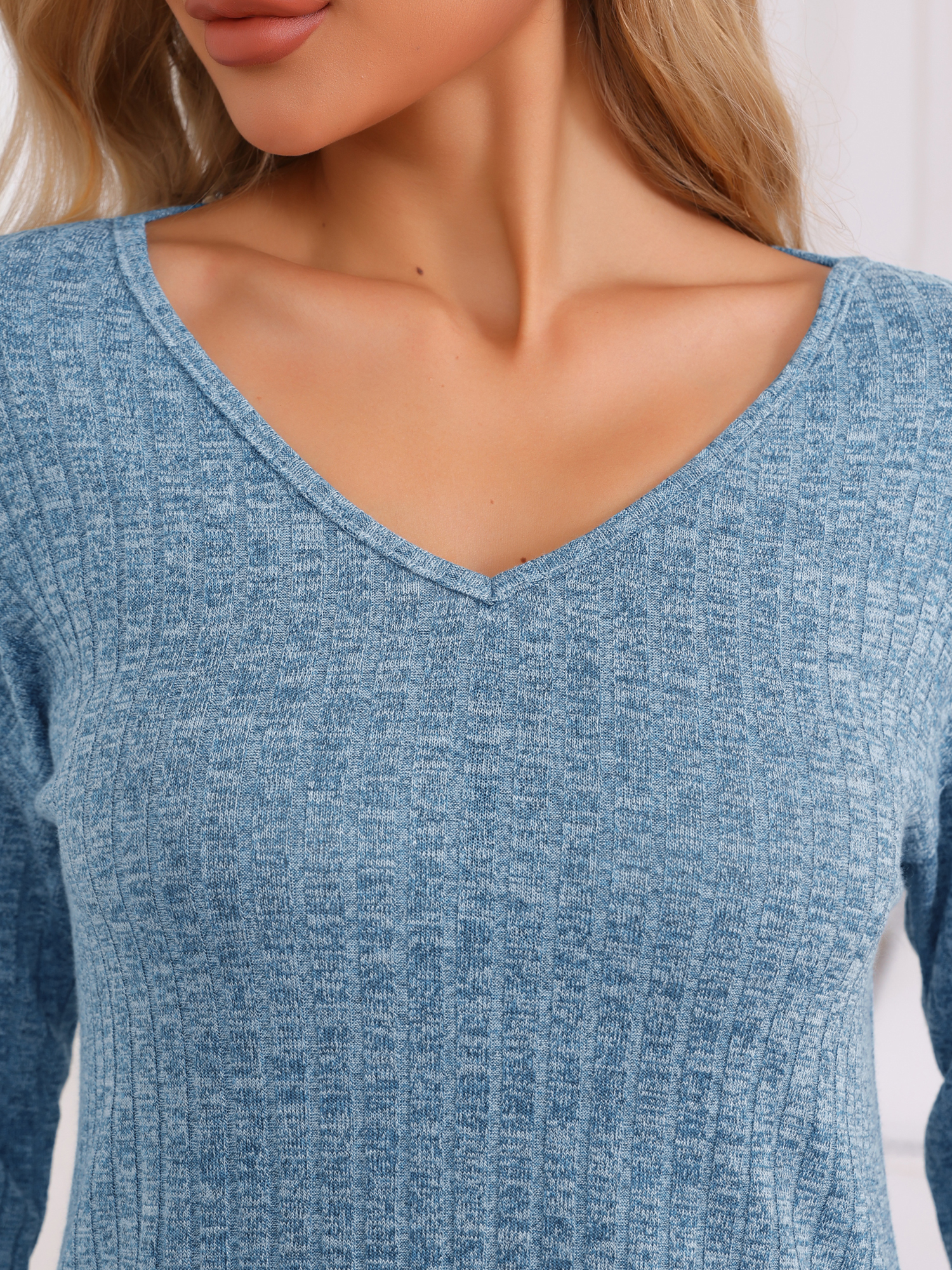 DARING DIVA Women's Ribbed Knit Lounge Sleepwear Long Sleeve Pants Pajama Set XS Blue