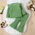 thumbnail image 6 of Sngxgn Girls Clothing Sets Square Neck Rib Knit Shirts + Stylish Wide Leg Pants + Cute 2pcs Fall Clothes Outfits(Green,6M), 6 of 6