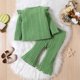 thumbnail image 4 of Gibobby Conjunto de ropa para bebé y niño Camiseta sólida de manga larga para niñas pequeñas, suéter, Tops, pantalones acampanados, trajes(Verde,9-12 Meses), 4 of 5