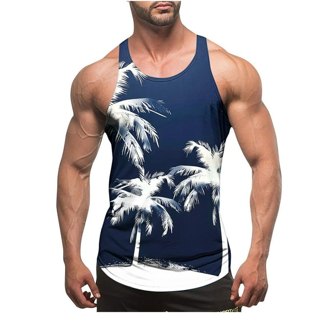 Camiseta sin mangas de cuello redondo para hombre, sin mangas, estampada, con tirantes finos y espalda descubierta, deportiva, regular, con cuello redondo y sin mangas para hombre.