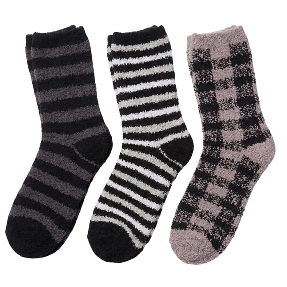 JAMES FIALLO Men's 3-Pairs Cozy Microfiber Anti-Skid Soft Fuzzy Crew Socks
