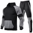 thumbnail image 1 of 2 Pcs Men Color Block Outfits, Autumn and Winter Long Sleeve Front Pocket Hoodie + Drawstring Trousers, 1 of 4