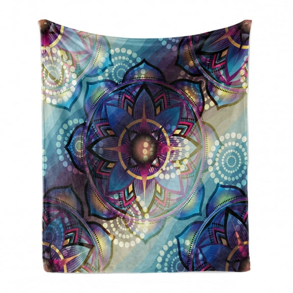 Lotus Soft Flannel Fleece Throw Blanket, Gradient Diagonal Mystic Geometric Alchemy Trippy Motif Ornaments, Cozy Plush for Indoor and Outdoor Use, 50" x 60", Multicolor, by Ambesonne