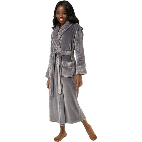 Turquaz Linen Womens Plush Soft Robes, Fleece, Long Comfy Robe (X-Large, Gray)