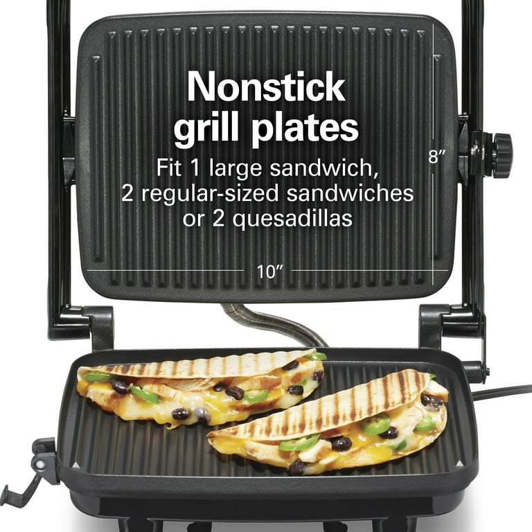 Hamilton Beach Panini Press Grill and Gourmet Sandwich Maker, Locking Lid,  Nonstick Grill Plates, Silver, 25460