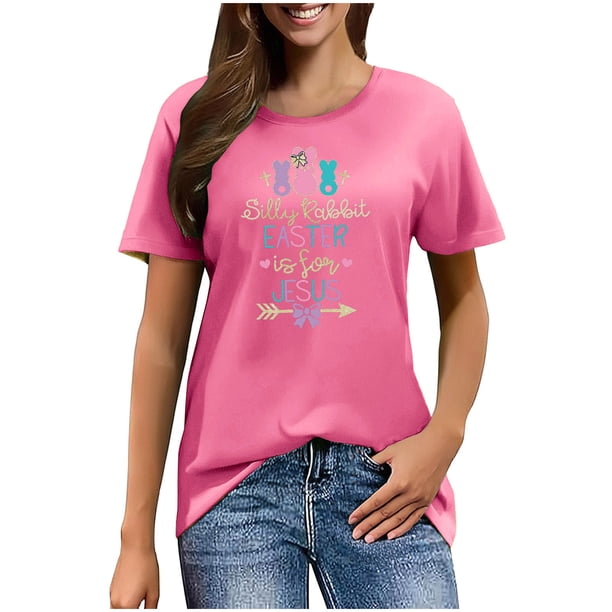 Mujeres Manga Corta de Verano Tops Pascua Impresa Cuello Redondo, Blusa de Moda Casual para la Primavera