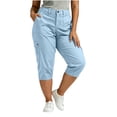 thumbnail image 5 of Capri Pants for Women Plus Size Summer Solid Color Straight Leg Elastic Waist Fashion Beach Casual Cargo Pants with Pocket Outdoor Sport Cropped Pants Workwear L-5XL, 5 of 9