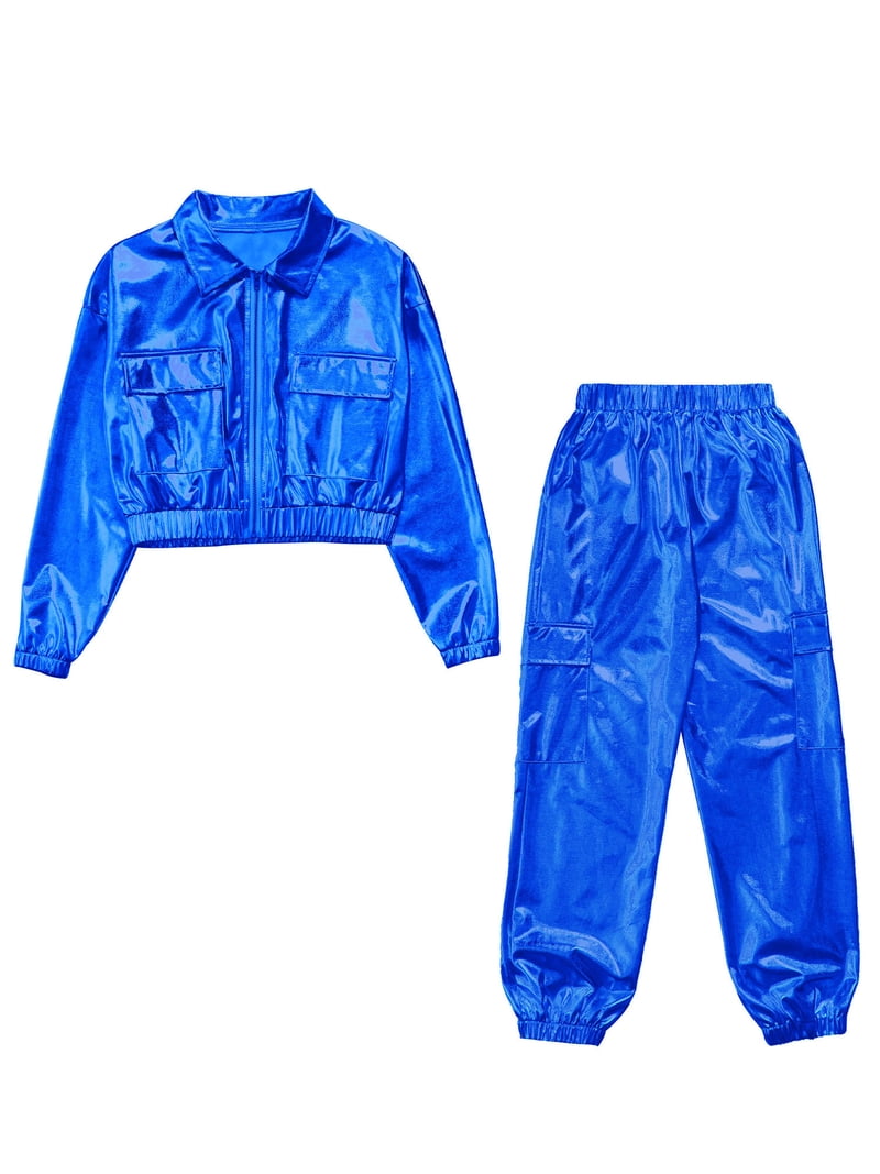 YiZYiF Boys Girls Hip Hop Jazz Dance Clothes Set Shiny Jacket with 