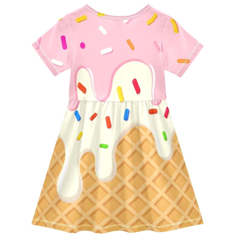 pink ice cream dress Retro Stage Pink Melting Ice Cream Print Swing Dress