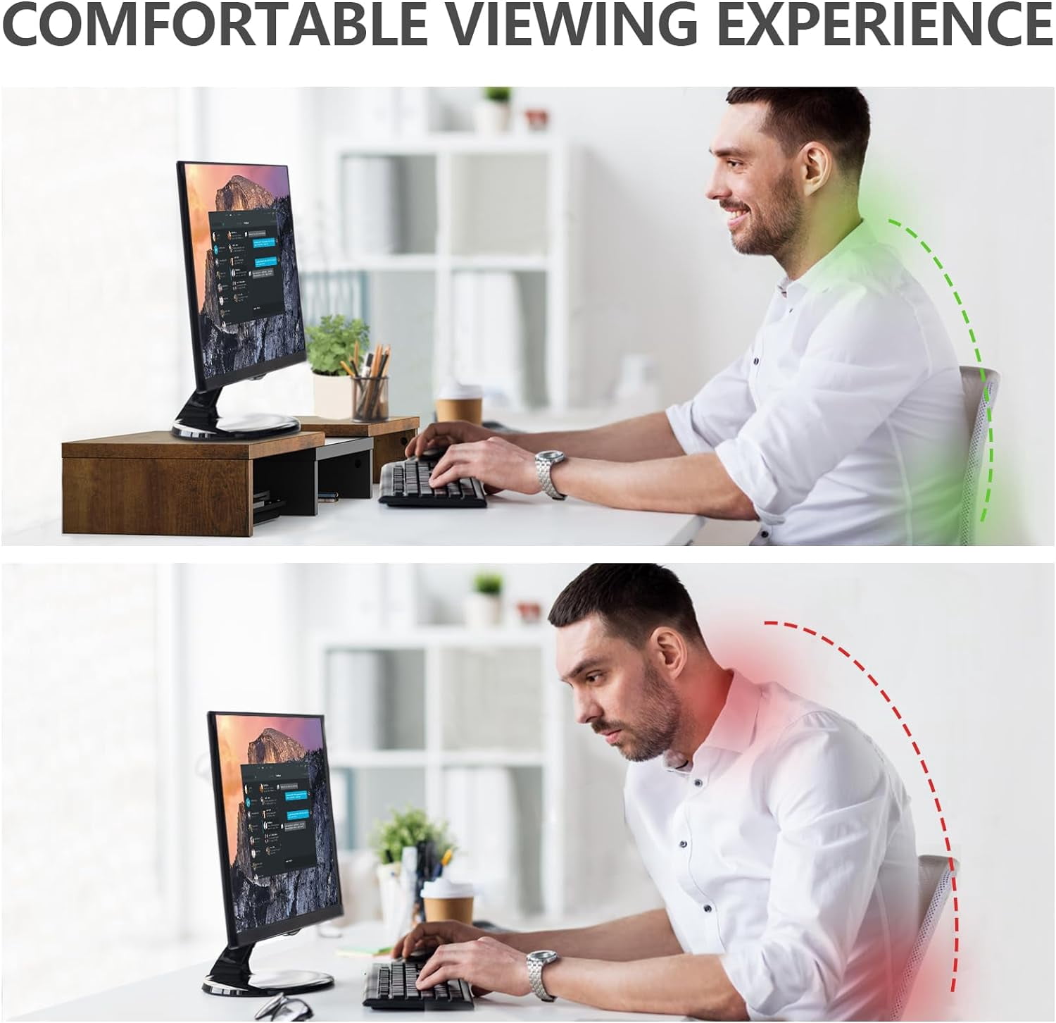 Dual Monitor Stand Riser, Computer Monitor Stands for 2 Monitors, Extra Long Multifunctional Wooden Desktop Organizer Riser for Computer, Laptop, PC, Printer, TV, Max 43.3" Length