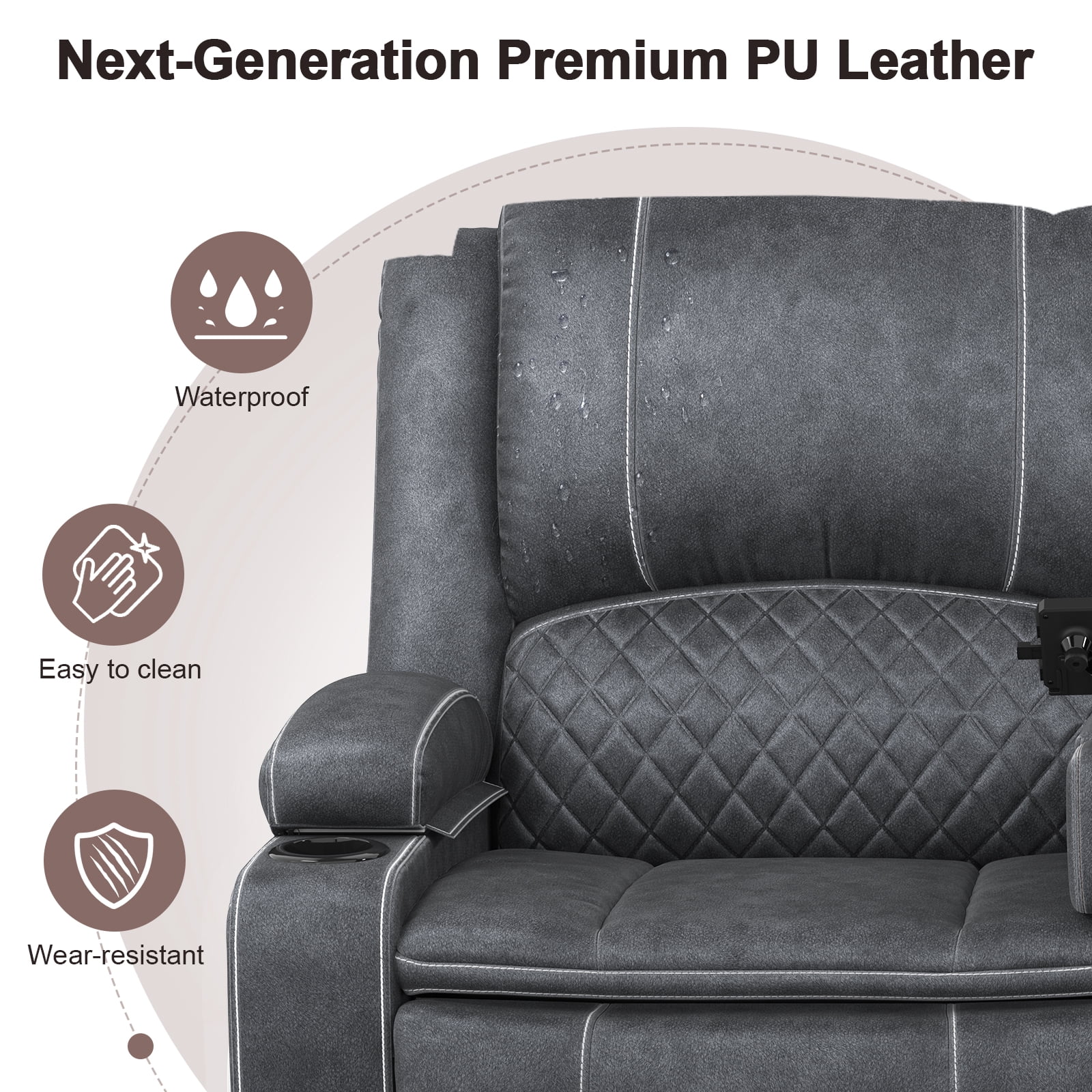 Power Reclining Loveseat for Home Theater RV with USB Charging, Storage Console, Removable Armrests, Wall-Hugger Design Velvet Grey