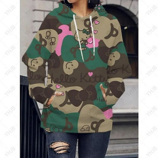 2023 Nouveau Hello Kitty Impression 3D Chandails à Capuchon pour Femmes Chandails Décontractés pour Femmes Chandail à Capuchon à Manches Longues Chandail à Enfiler pour Femme Hoody Chandails