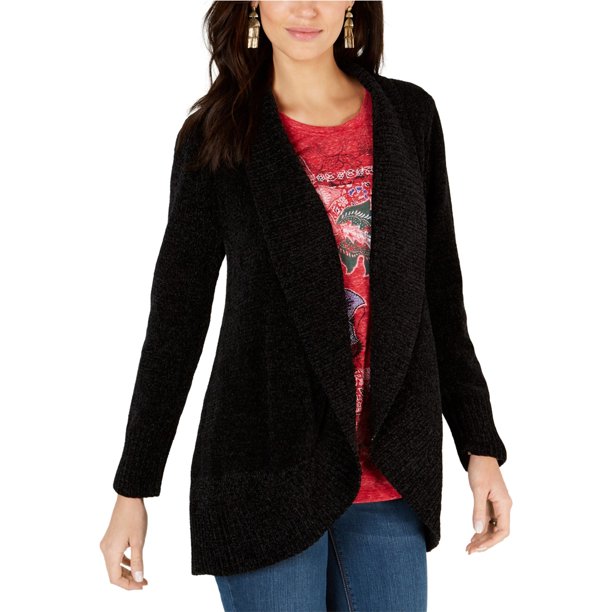 Suéter Cárdigan Style & Co. de chenilla para mujer negro PS