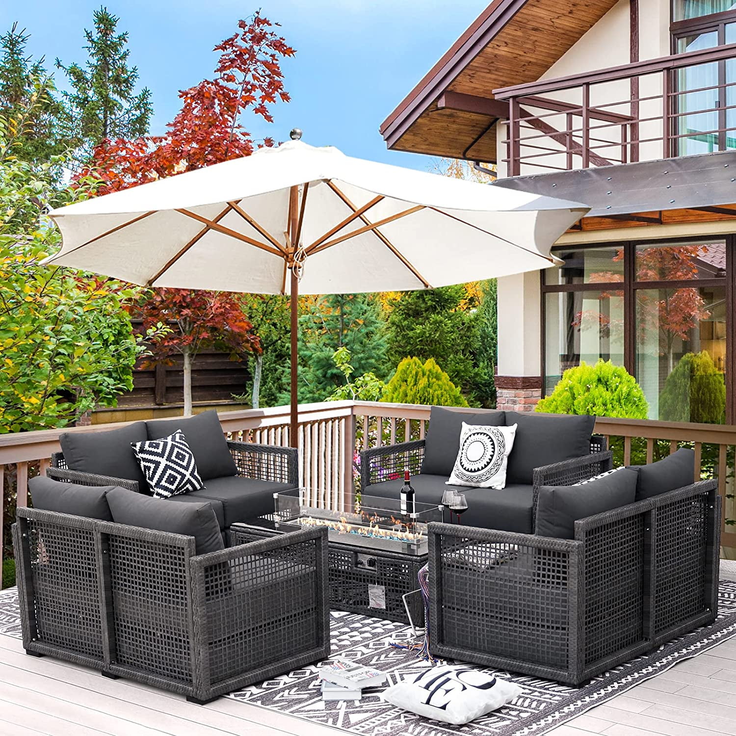 NICESOUL 10 Pieces PE Wicker Heated Patio Furniture Sectional High Back