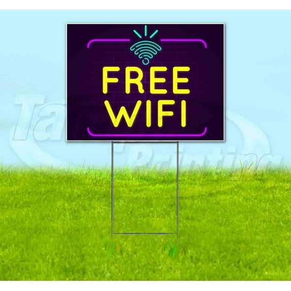 Neon Brick Free Wifi V2 (18" x 24") Yard Sign, Includes Metal Step Stake