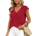 thumbnail image 2 of LWITHSZG Womens Cap Sleeve Tops V Neck Knit Crochet Sweater Vest Casual Loose Fit Lightweight Pullover Summer Going Out Blouses, 2 of 8