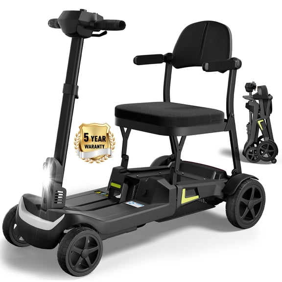 COOLHUT Foldable 4-Wheel Mobility Scooter for Adults, 35lbs Ultra Lightweight Mobility Scooter, 25  Mile Long Range, Power Scooter with Removable Dual Lithium Batteries, 300 lbs Capacity, Black